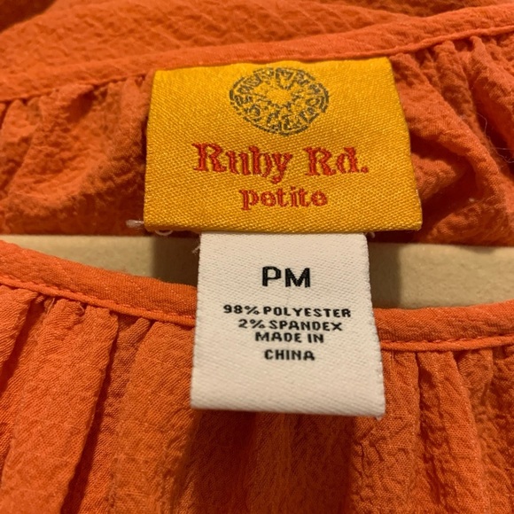 Ruby Rd Flowy  Orange Tie Front  PM Top - Picture 3 of 6
